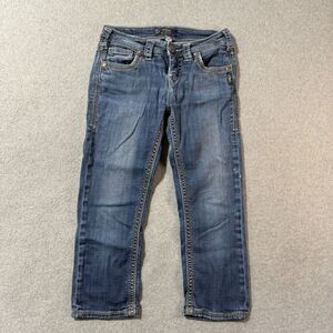 Silver Jeans Womens 28 W Blue Western Blue Straight Ankle Capri Embroidered